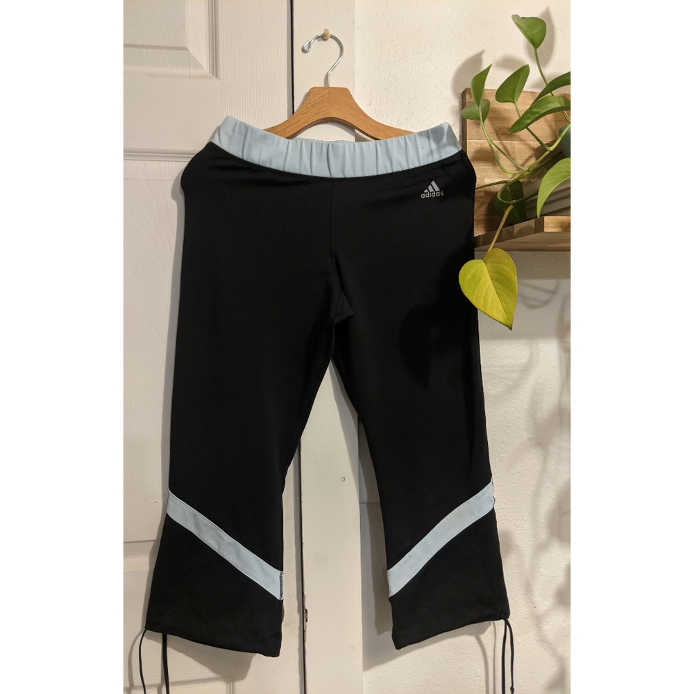 Adidas baby blue and black with leg ties